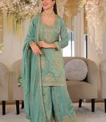 Women Ethnic Motifs Embroidered Thread Work Kurta with Sharara & With Dupatta
