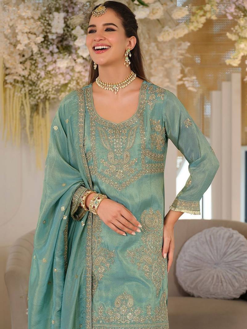 Women Ethnic Motifs Embroidered Thread Work Kurta with Sharara & With Dupatta