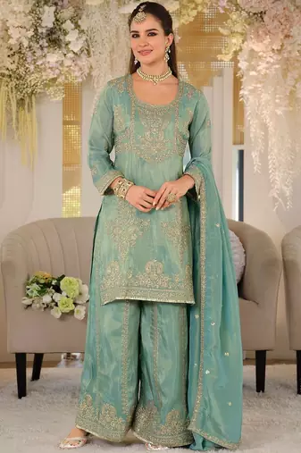 Women Ethnic Motifs Embroidered Thread Work Kurta with Sharara & With Dupatta