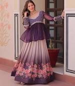 Violet Silk Readymade Lehenga Choli with Beads Embroidered & Printed Work