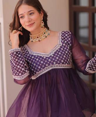Violet Silk Readymade Lehenga Choli with Beads Embroidered & Printed Work 2