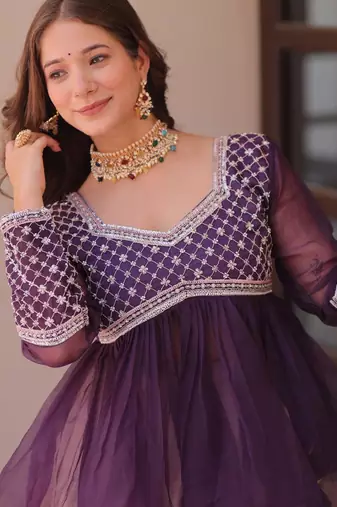 Violet Silk Readymade Lehenga Choli with Beads Embroidered & Printed Work