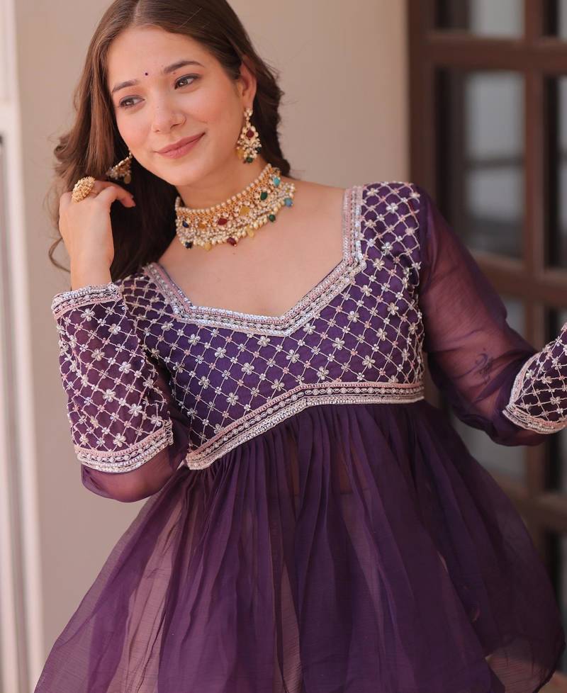 Violet Silk Readymade Lehenga Choli with Beads Embroidered & Printed Work