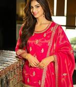 Floral Embroidered Sequnnied Straight Kurta With Palazzos & Dupatta
