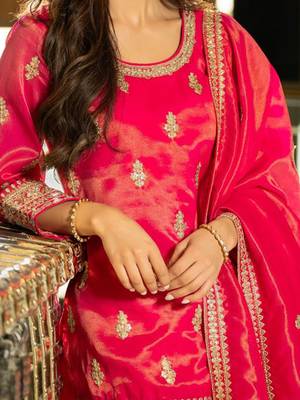Floral Embroidered Sequnnied Straight Kurta With Palazzos & Dupatta 2