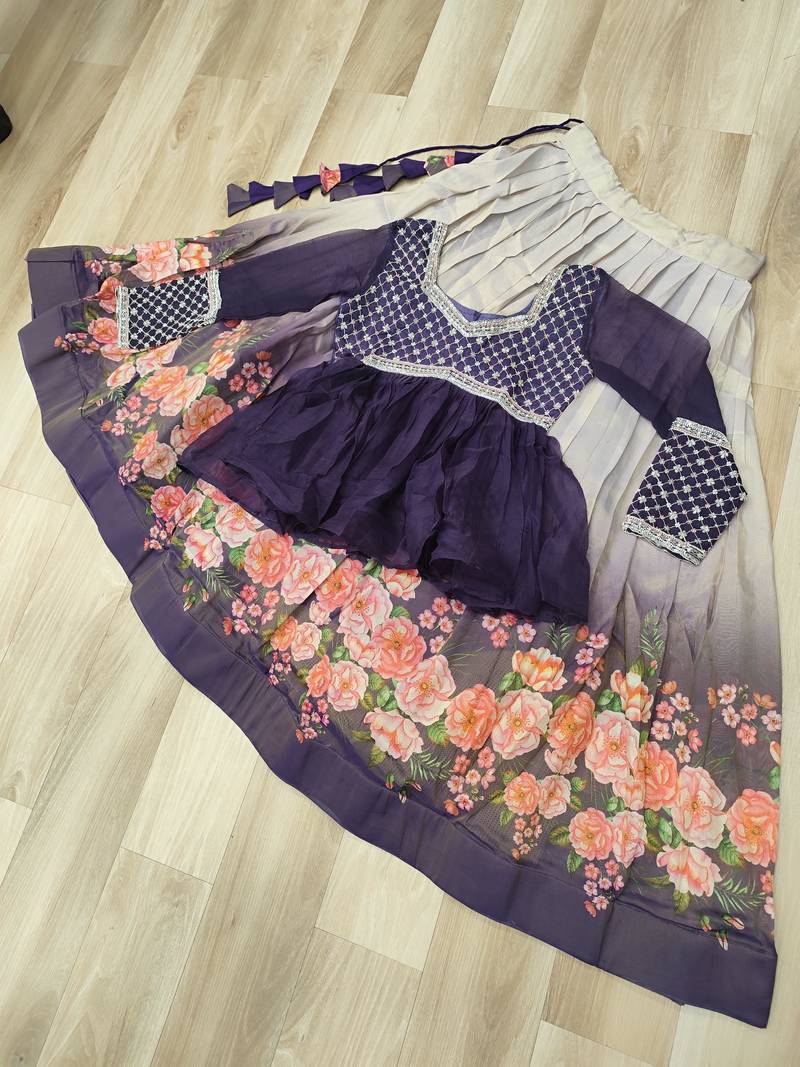 Violet Silk Readymade Lehenga Choli with Beads Embroidered & Printed Work