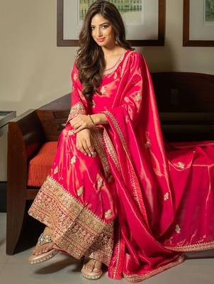 Floral Embroidered Sequnnied Straight Kurta With Palazzos & Dupatta 4
