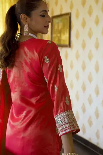 Floral Embroidered Sequnnied Straight Kurta With Palazzos & Dupatta
