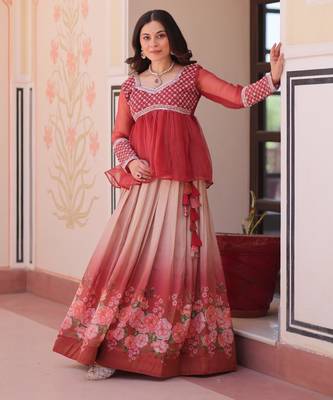 Rust silk blend Readymade Lehenga Choli with Beads Embroidered & Printed Work 1
