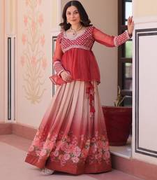 Rust silk blend Readymade Lehenga Choli with Beads Embroidered & Printed Work