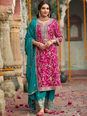 Women Ethnic Motifs Embroidered Thread Work Kurta with Trousers & With Dupatta 1