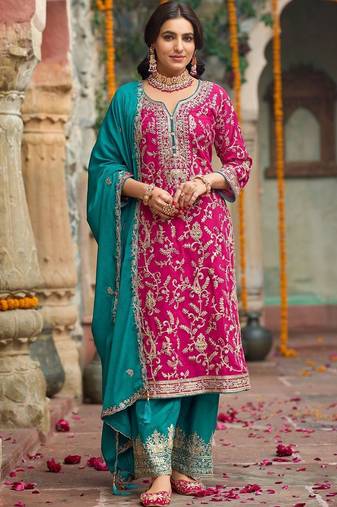 Women Ethnic Motifs Embroidered Thread Work Kurta with Trousers & With Dupatta