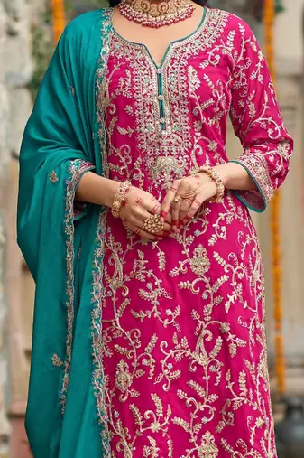 Women Ethnic Motifs Embroidered Thread Work Kurta with Trousers & With Dupatta