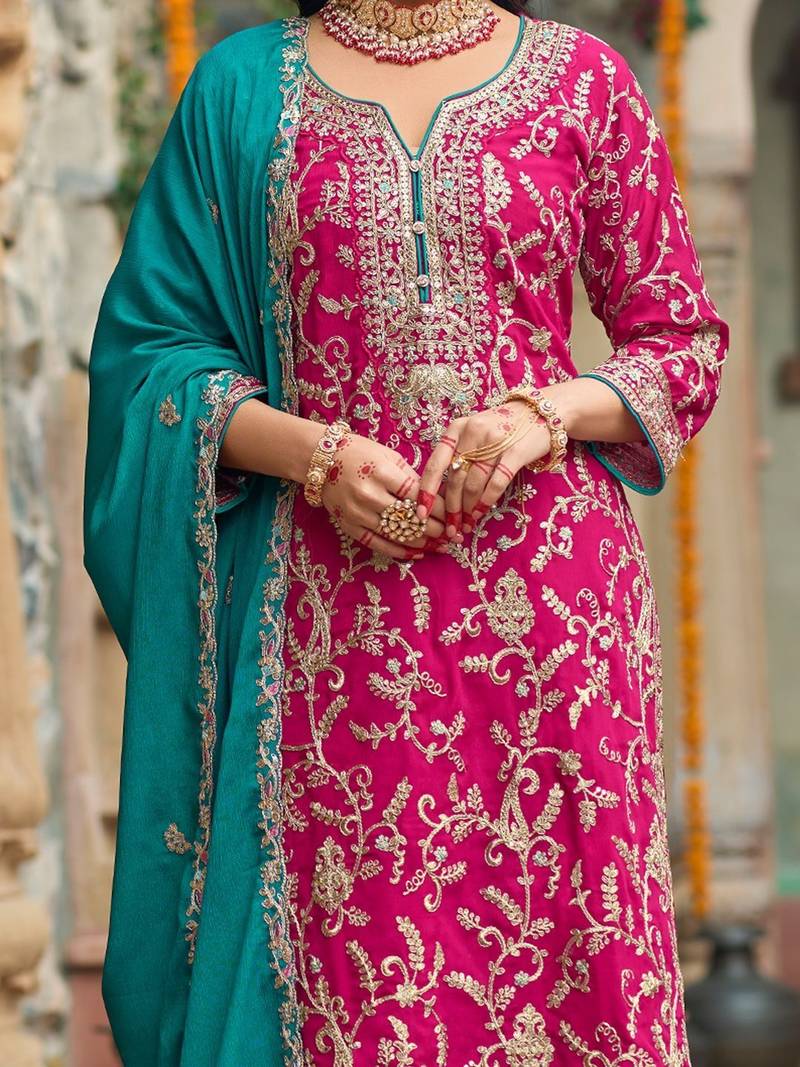 Women Ethnic Motifs Embroidered Thread Work Kurta with Trousers & With Dupatta