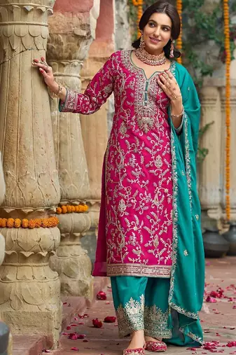 Women Ethnic Motifs Embroidered Thread Work Kurta with Trousers & With Dupatta