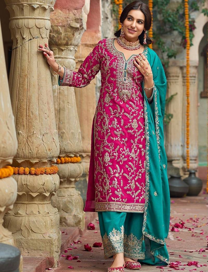 Women Ethnic Motifs Embroidered Thread Work Kurta with Trousers & With Dupatta