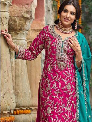 Women Ethnic Motifs Embroidered Thread Work Kurta with Trousers & With Dupatta 6