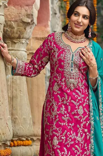 Women Ethnic Motifs Embroidered Thread Work Kurta with Trousers & With Dupatta
