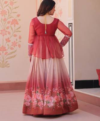 Rust silk blend Readymade Lehenga Choli with Beads Embroidered & Printed Work 4