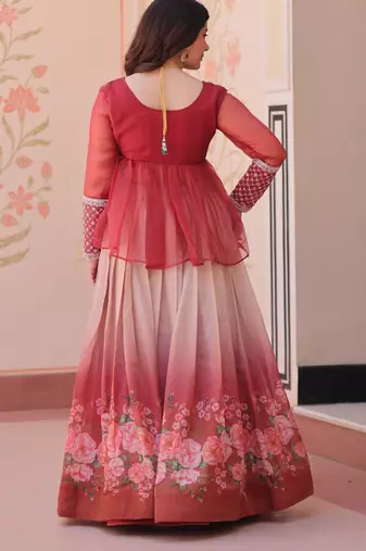Rust silk blend Readymade Lehenga Choli with Beads Embroidered & Printed Work