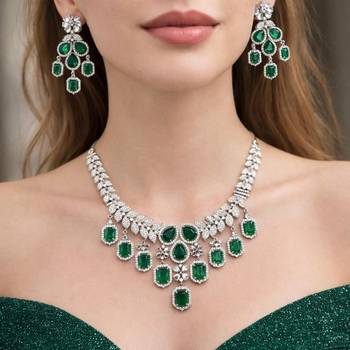 regal emerald green zirconia statement necklace earring set, victorian chandelier bridal jewellery 1