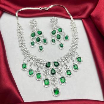 regal emerald green zirconia statement necklace earring set, victorian chandelier bridal jewellery 2