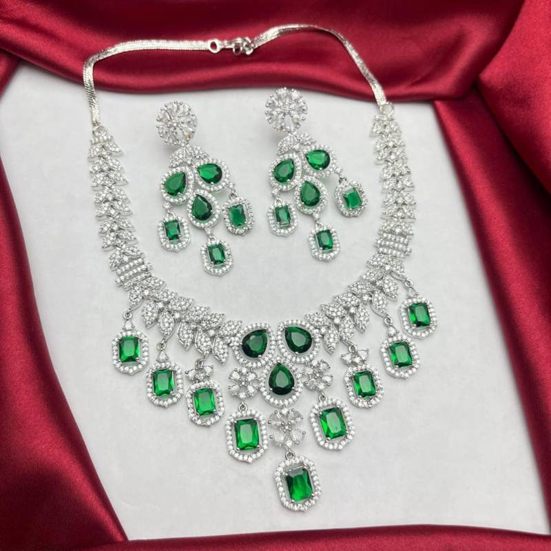 regal emerald green zirconia statement necklace earring set, victorian chandelier bridal jewellery