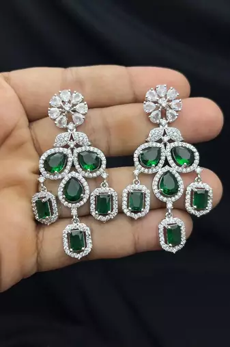 regal emerald green zirconia statement necklace earring set, victorian chandelier bridal jewellery