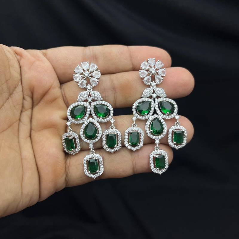 regal emerald green zirconia statement necklace earring set, victorian chandelier bridal jewellery