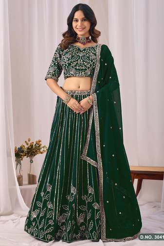 Faux Georgette Semi Stitched Lehenga Choli with Embroidered & Sequence Work