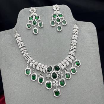 regal emerald green zirconia statement necklace earring set, victorian chandelier bridal jewellery 4