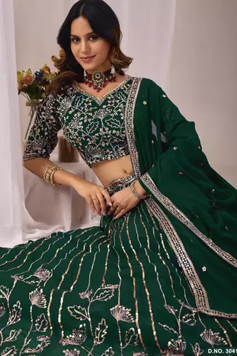Faux Georgette Semi Stitched Lehenga Choli with Embroidered & Sequence Work