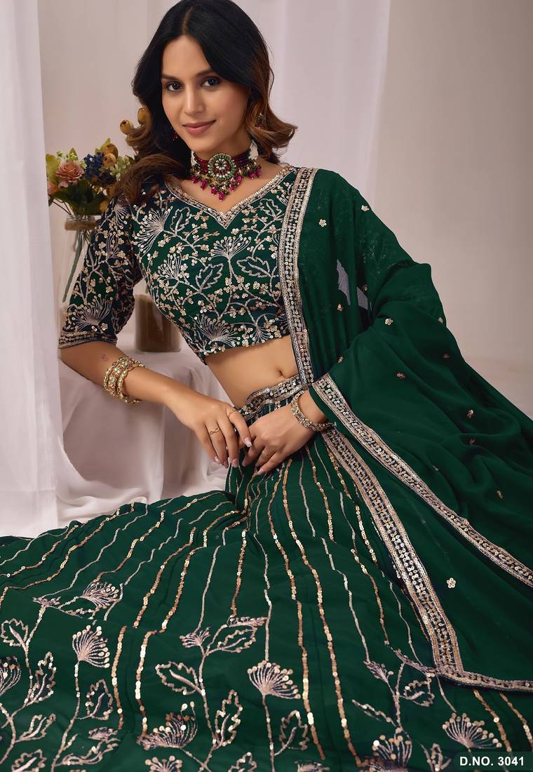 Faux Georgette Semi Stitched Lehenga Choli with Embroidered & Sequence Work