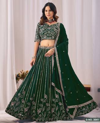 Faux Georgette Semi Stitched Lehenga Choli with Embroidered & Sequence Work 3