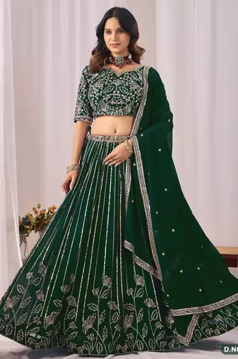 Faux Georgette Semi Stitched Lehenga Choli with Embroidered & Sequence Work