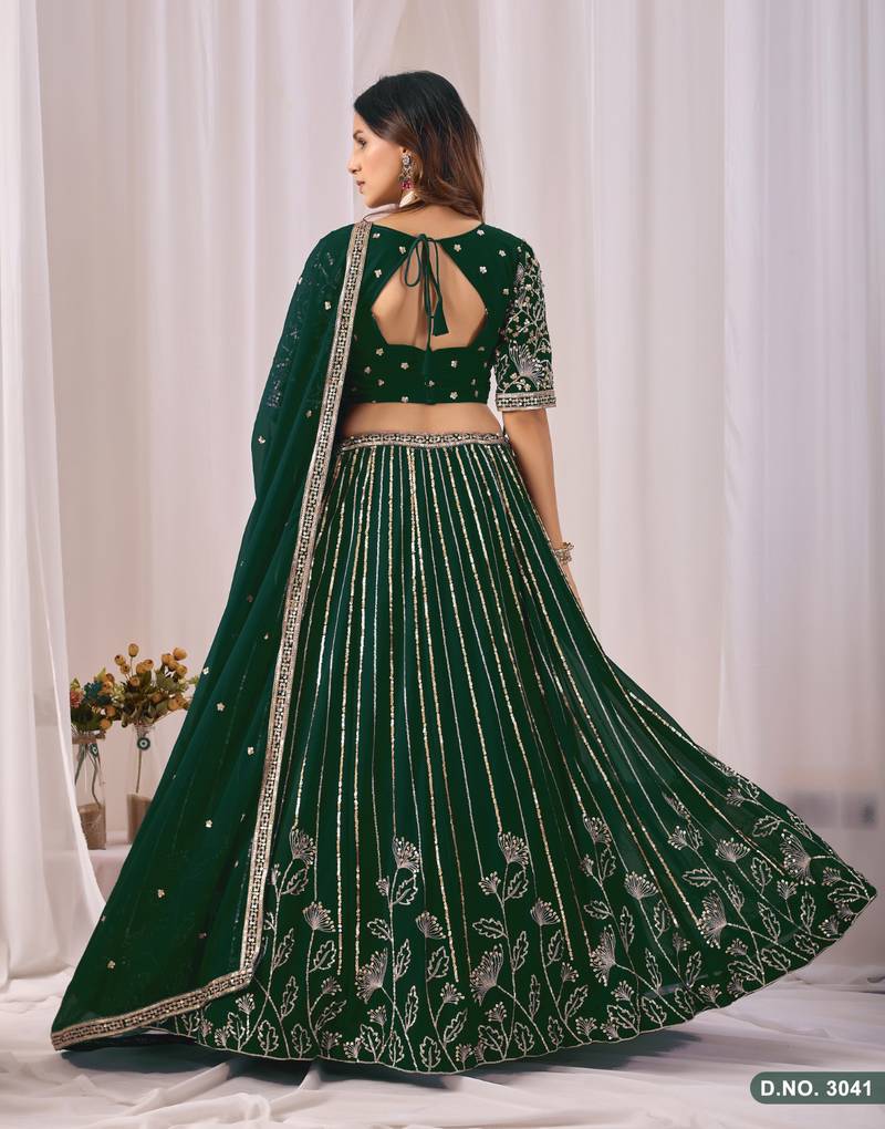 Faux Georgette Semi Stitched Lehenga Choli with Embroidered & Sequence Work