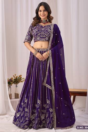 Faux Georgette Lehenga Choli with Embroidered & Sequin Work