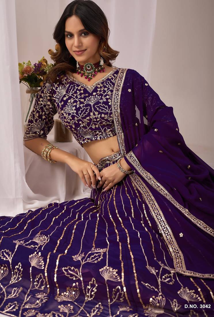 Faux Georgette Lehenga Choli with Embroidered & Sequin Work