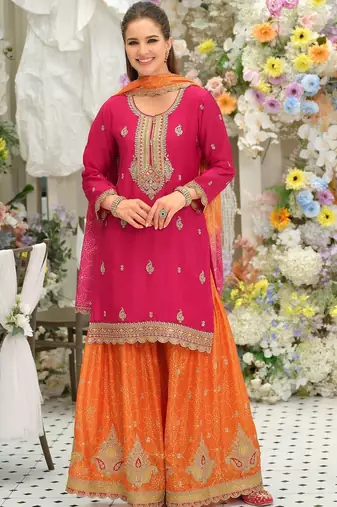 Women Ethnic Motifs Embroidered Thread Work Kurta with Sharara & With Dupatta