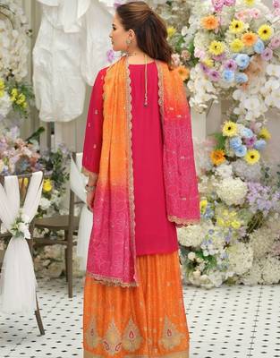 Women Ethnic Motifs Embroidered Thread Work Kurta with Sharara & With Dupatta 7