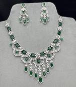 emerald green chandelier necklace earring set, silver-toned bridal jewellery