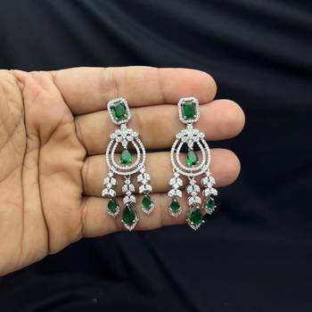 emerald green chandelier necklace earring set, silver-toned bridal jewellery 2