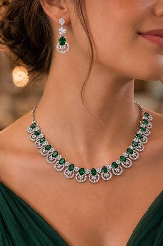 emerald green bridal necklace set  cz diamond indian wedding jewellery, maang tikka
