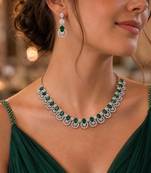 emerald green bridal necklace set  cz diamond indian wedding jewellery, maang tikka