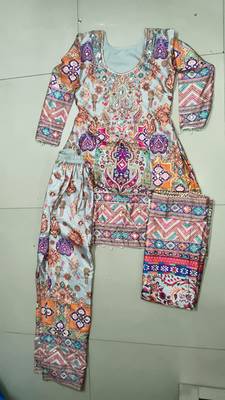 multicolor crepe silk printed kurta palazzo suit with dupatta 5
