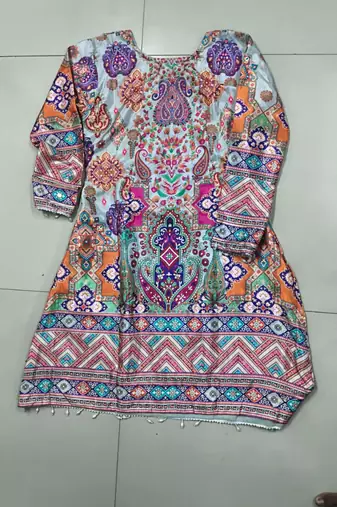 multicolor crepe silk printed kurta palazzo suit with dupatta
