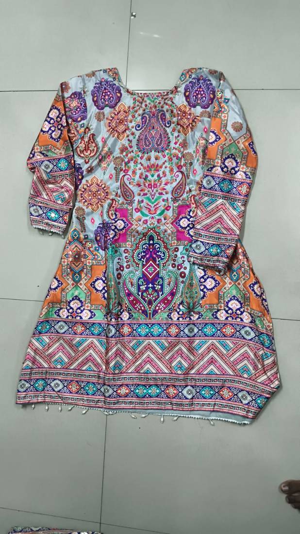multicolor crepe silk printed kurta palazzo suit with dupatta