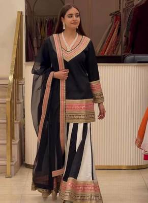Black Color Embroidery And Thread Work Silk Blend Salwar Suit 1