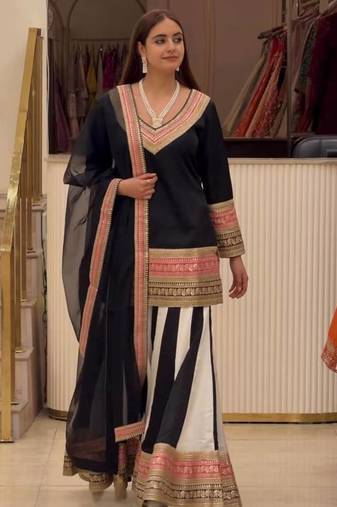 Black Color Embroidery And Thread Work Silk Blend Salwar Suit