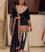 Black Color Embroidery And Thread Work Silk Blend Salwar Suit